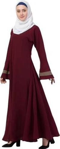 Humeira Abaya Branded Dubai Style Simple Neck Button Abaya in Al Nida Fabric (Maroon) - 54, 300 gms